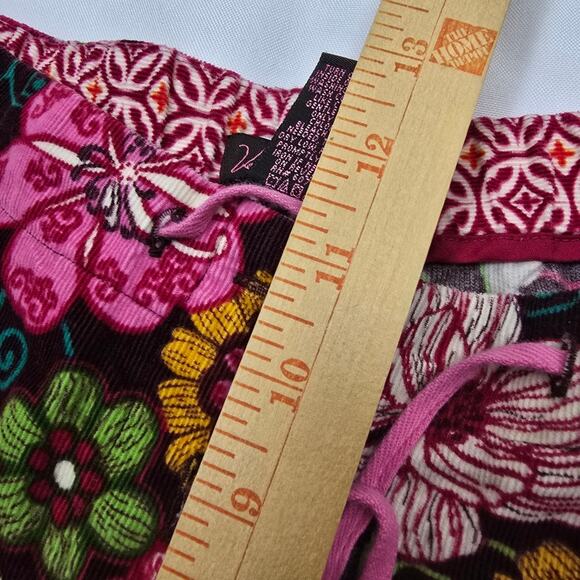 Vera Bradly Floral Corduroy Lightweight Lounge Pants Brown Pink Straight Leg M - Picture 7 of 11